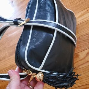 Talbot Genuine Leather Vintage Black and White Crossbody Bag